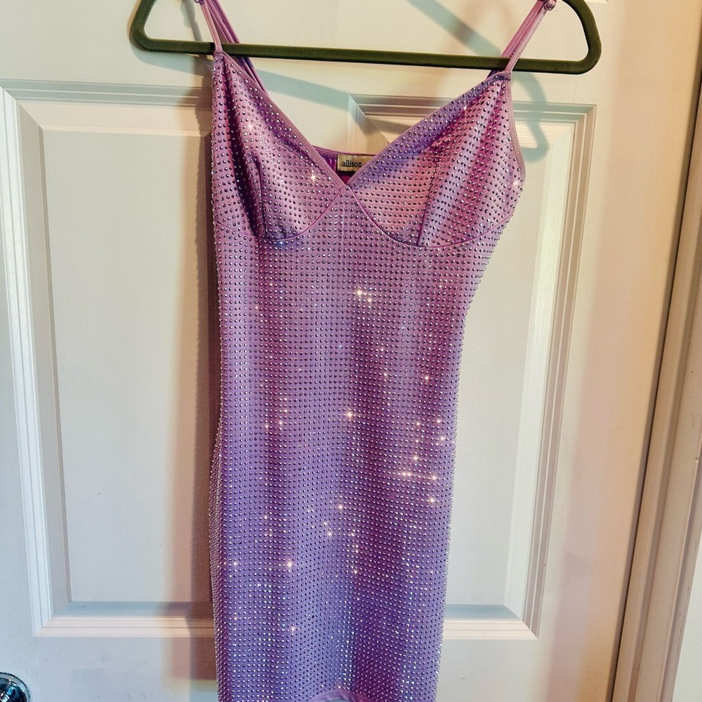 Sparkling Purple Spaghetti Strap Mini Dress